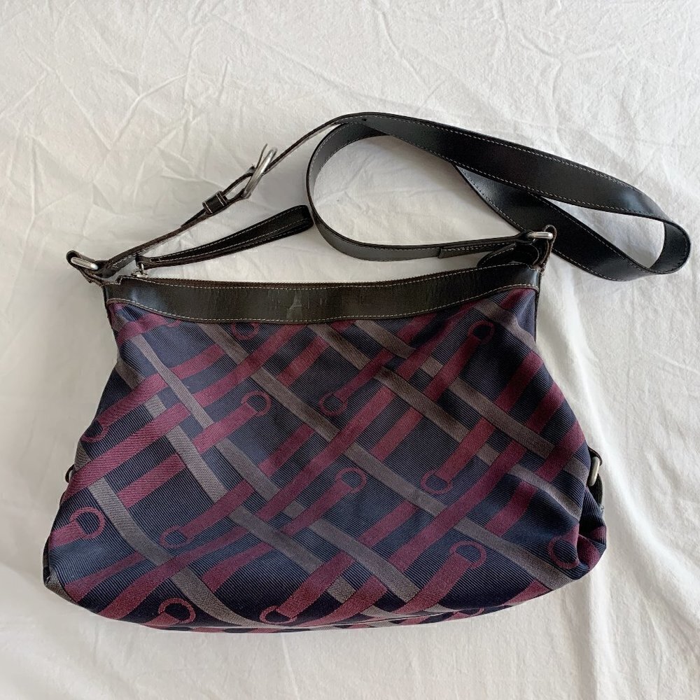 Lancel Purple Plaid Printed Crossbody Hobo Bag​​​​​​​​​​​​​​​​​​​​​​​​​​​​​